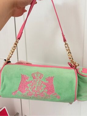 NEW Juicy Couture Green and Pink Barrel Shoulder Bag